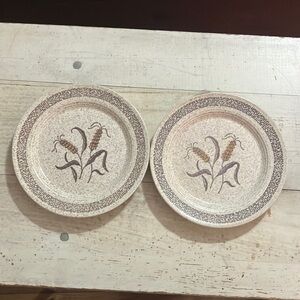 Set of 2 Vintage Homer Laughlin Speckled Wheat Salad / Bread Plates